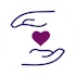 Grafiksymbol mit zwei Händen, die ein Herz halten.